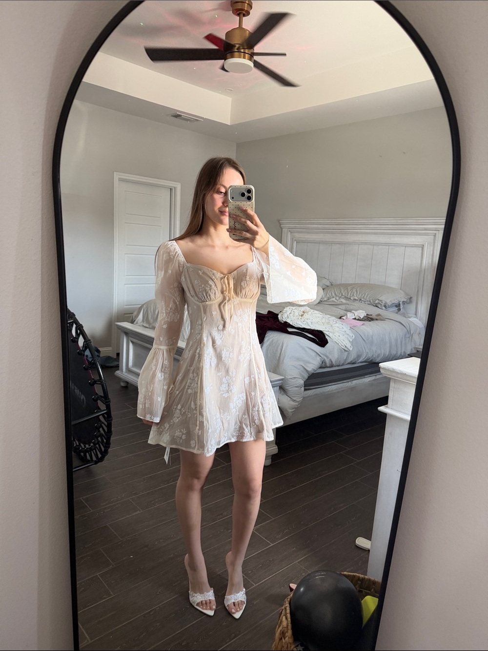 Cider Cream Lace Bell-Sleeve Mini Dress